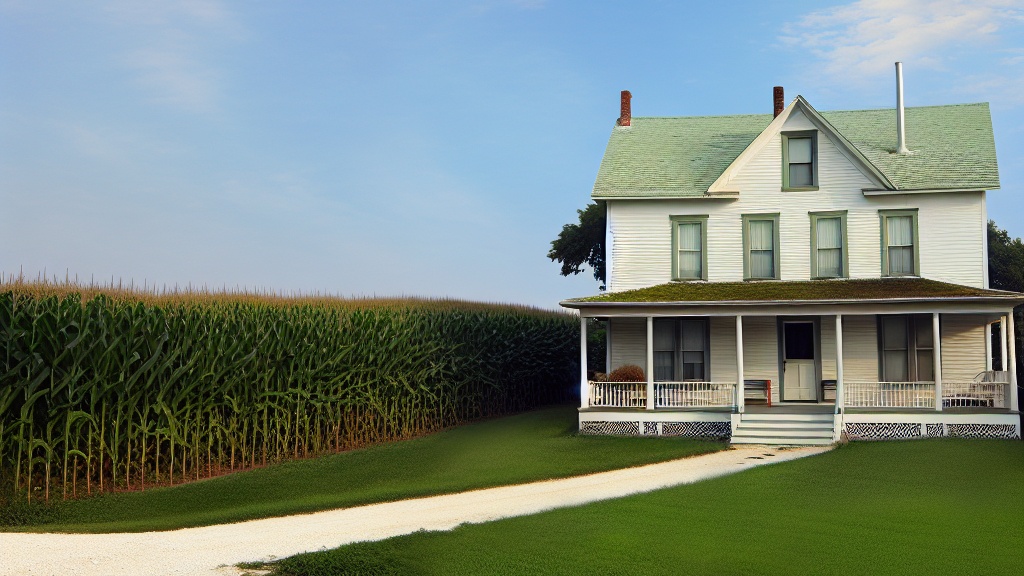 White Farmhouse in Cornfield